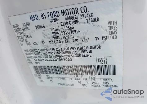 2009 Ford Escape Hybrid Limited z USA, uszkodzony, nr VIN 1FMCU59399KB93063